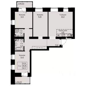 4-к квартира, строящийся дом, 93м2, 5/8 этаж