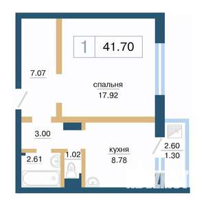 1-к квартира, строящийся дом, 42м2, 10/17 этаж
