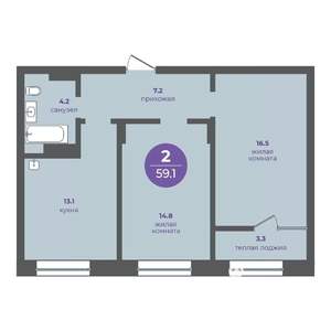 2-к квартира, вторичка, 59м2, 8/11 этаж