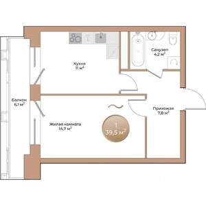 1-к квартира, строящийся дом, 40м2, 10/24 этаж