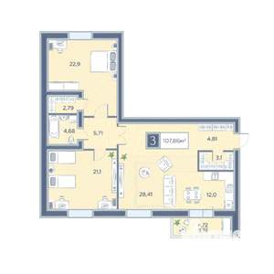 3-к квартира, вторичка, 108м2, 3/14 этаж