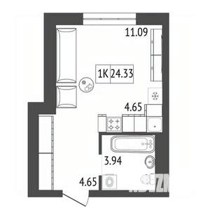 1-к квартира, вторичка, 24м2, 2/17 этаж