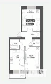 2-к квартира, вторичка, 65м2, 6/15 этаж