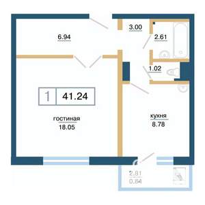 1-к квартира, вторичка, 41м2, 17/17 этаж
