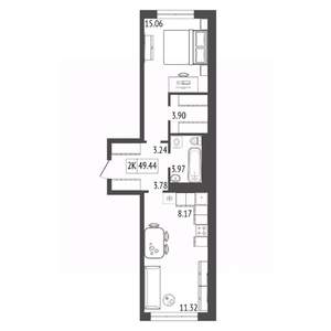 2-к квартира, вторичка, 49м2, 3/17 этаж