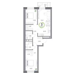 3-к квартира, вторичка, 74м2, 3/7 этаж