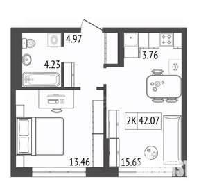 2-к квартира, вторичка, 42м2, 13/17 этаж