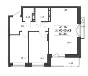 3-к квартира, строящийся дом, 65м2, 7/17 этаж