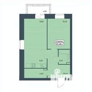 2-к квартира, строящийся дом, 61м2, 4/9 этаж