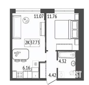 2-к квартира, вторичка, 38м2, 9/17 этаж