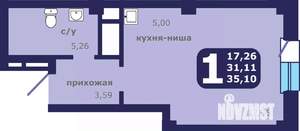 1-к квартира, строящийся дом, 35м2, 10/25 этаж