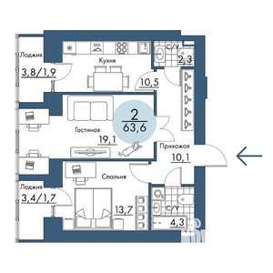 2-к квартира, строящийся дом, 64м2, 5/17 этаж