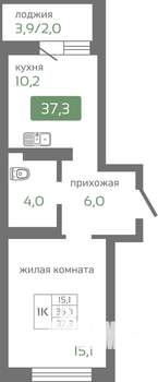 1-к квартира, строящийся дом, 36м2, 18/19 этаж
