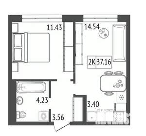 2-к квартира, вторичка, 37м2, 5/17 этаж