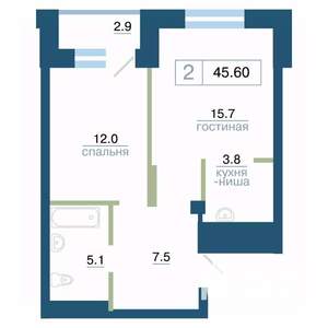2-к квартира, вторичка, 46м2, 3/24 этаж