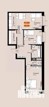 3-к квартира, вторичка, 65м2, 5/17 этаж