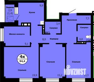 4-к квартира, строящийся дом, 94м2, 13/26 этаж