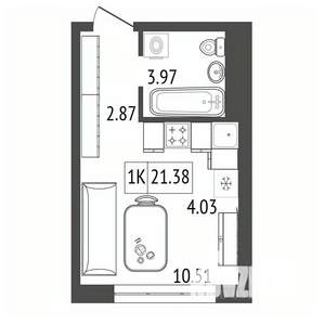 1-к квартира, строящийся дом, 21м2, 5/17 этаж