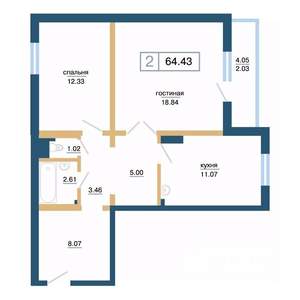 2-к квартира, вторичка, 64м2, 10/17 этаж