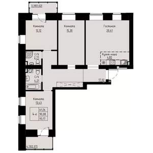 4-к квартира, строящийся дом, 93м2, 6/8 этаж