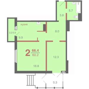 2-к квартира, сданный дом, 66м2, 1/17 этаж