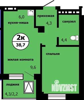 2-к квартира, строящийся дом, 38м2, 12/19 этаж