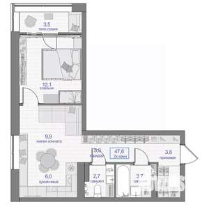 2-к квартира, вторичка, 48м2, 2/24 этаж