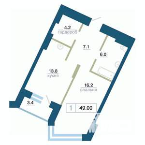 1-к квартира, строящийся дом, 49м2, 4/24 этаж