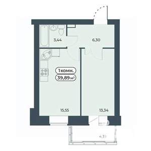 1-к квартира, строящийся дом, 40м2, 1/9 этаж