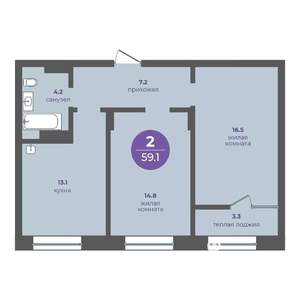 2-к квартира, вторичка, 59м2, 8/24 этаж
