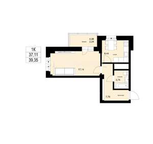 1-к квартира, вторичка, 39м2, 12/17 этаж