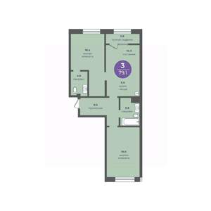 3-к квартира, вторичка, 79м2, 2/24 этаж