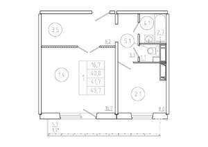 1-к квартира, вторичка, 42м2, 1/17 этаж