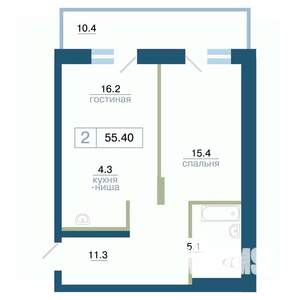 2-к квартира, вторичка, 55м2, 11/24 этаж