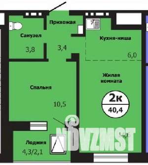 2-к квартира, строящийся дом, 40м2, 16/19 этаж