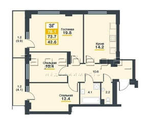3-к квартира, вторичка, 74м2, 13/25 этаж