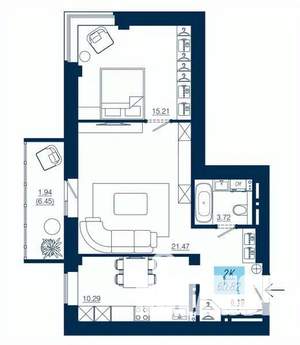 2-к квартира, строящийся дом, 61м2, 17/19 этаж