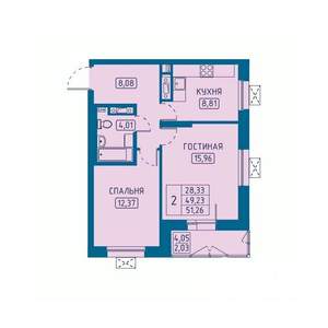 2-к квартира, вторичка, 51м2, 3/20 этаж