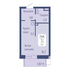 Студия квартира, вторичка, 30м2, 2/15 этаж