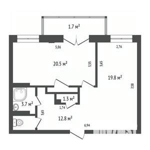 2-к квартира, вторичка, 61м2, 9/17 этаж