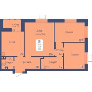 3-к квартира, вторичка, 77м2, 3/12 этаж