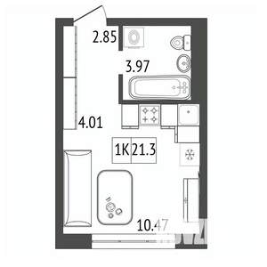 1-к квартира, строящийся дом, 21м2, 15/17 этаж