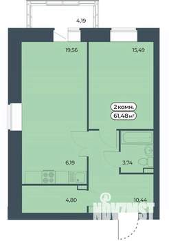 2-к квартира, строящийся дом, 61м2, 9/9 этаж