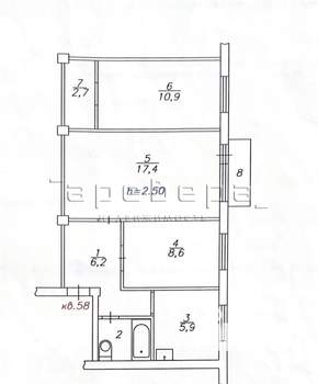3-к квартира, вторичка, 55м2, 5/5 этаж