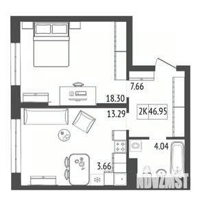 2-к квартира, вторичка, 47м2, 7/17 этаж