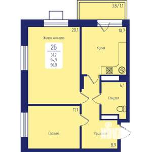 2-к квартира, вторичка, 56м2, 21/24 этаж