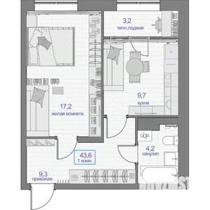 1-к квартира, вторичка, 44м2, 7/24 этаж