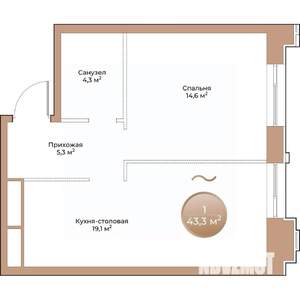 1-к квартира, вторичка, 43м2, 7/24 этаж