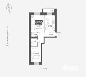 2-к квартира, вторичка, 59м2, 5/15 этаж