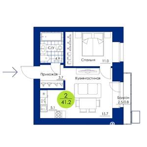 2-к квартира, вторичка, 41м2, 7/17 этаж